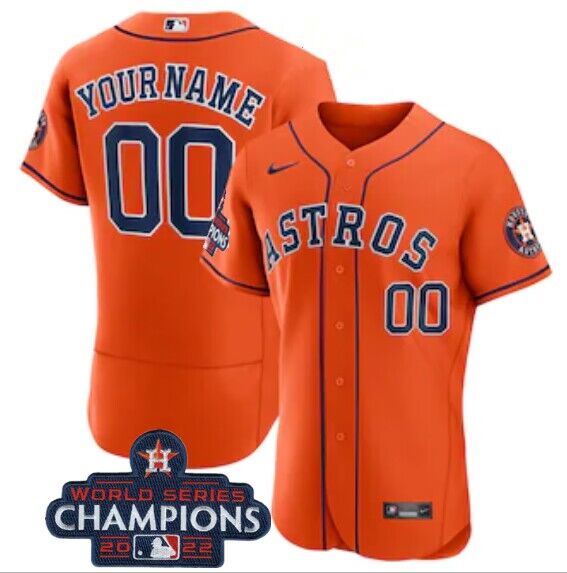 Men's Houston Astros Custom Orange 2022 World Series Champions Flex Base Stitched Baseball Jersey